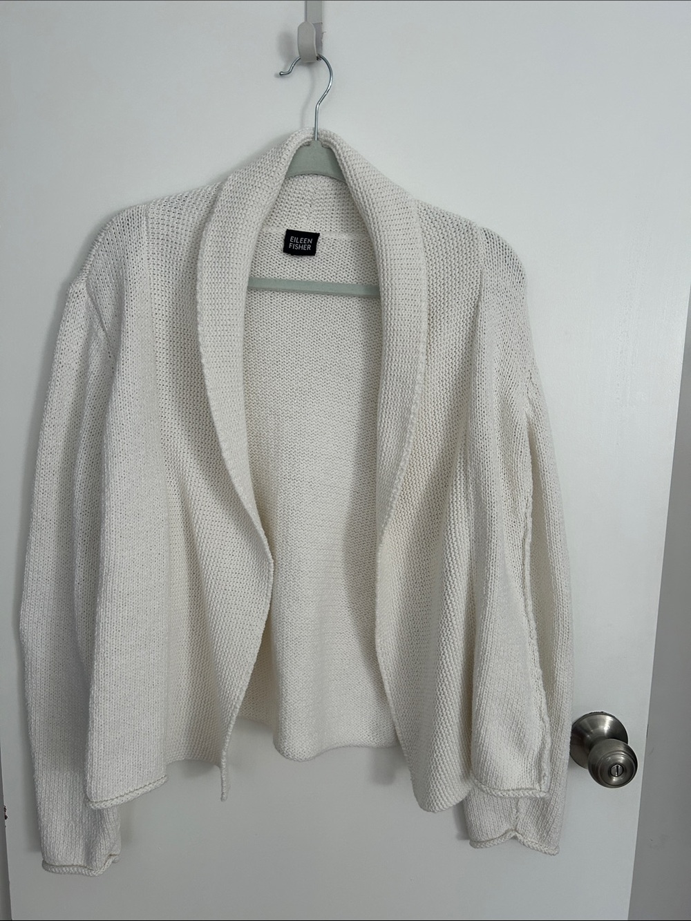 Eileen Fisher Ivory Open-Front Shawl-Collar Cardigan Size L